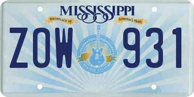 MS license plate ZOW931