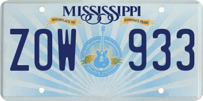 MS license plate ZOW933