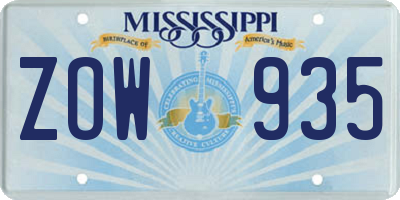 MS license plate ZOW935