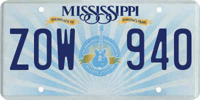 MS license plate ZOW940