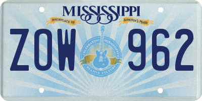 MS license plate ZOW962