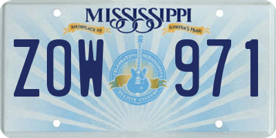 MS license plate ZOW971