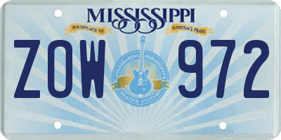MS license plate ZOW972