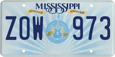 MS license plate ZOW973