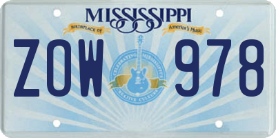 MS license plate ZOW978