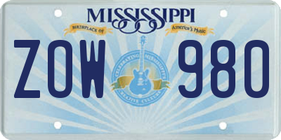 MS license plate ZOW980