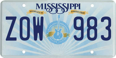 MS license plate ZOW983