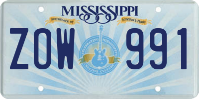 MS license plate ZOW991