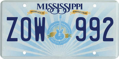 MS license plate ZOW992