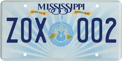 MS license plate ZOX002