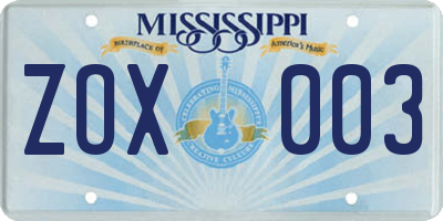 MS license plate ZOX003