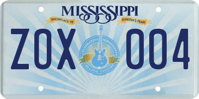 MS license plate ZOX004