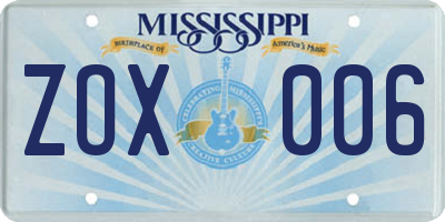 MS license plate ZOX006