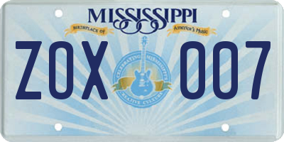 MS license plate ZOX007