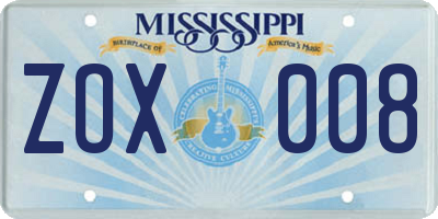 MS license plate ZOX008