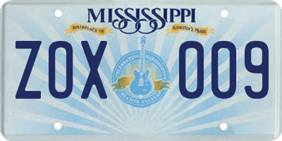 MS license plate ZOX009