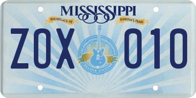 MS license plate ZOX010