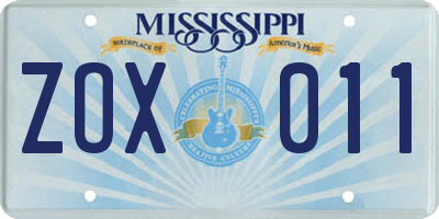 MS license plate ZOX011