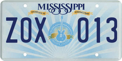MS license plate ZOX013