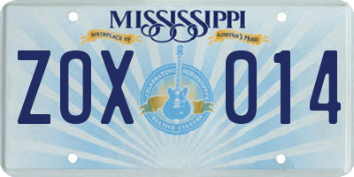 MS license plate ZOX014