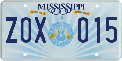 MS license plate ZOX015