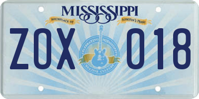 MS license plate ZOX018