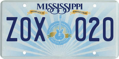 MS license plate ZOX020