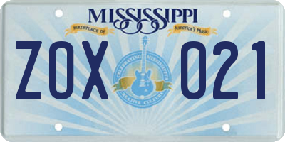 MS license plate ZOX021