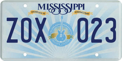 MS license plate ZOX023