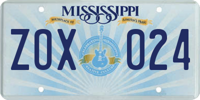 MS license plate ZOX024