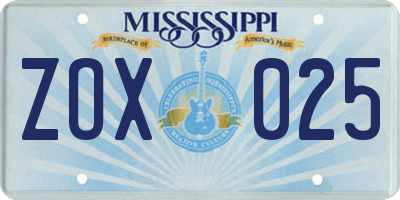 MS license plate ZOX025