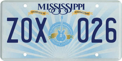 MS license plate ZOX026