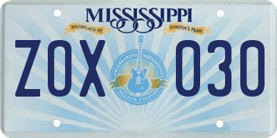 MS license plate ZOX030