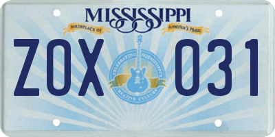 MS license plate ZOX031