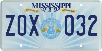 MS license plate ZOX032