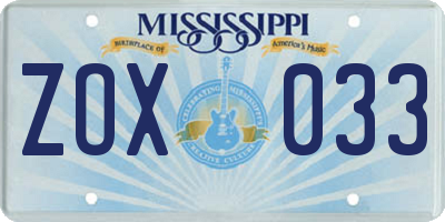 MS license plate ZOX033