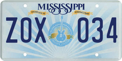 MS license plate ZOX034