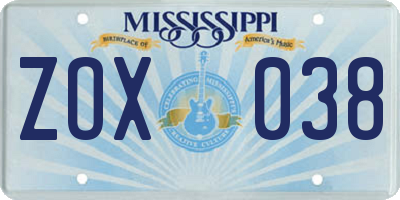 MS license plate ZOX038