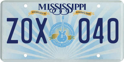 MS license plate ZOX040