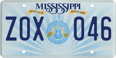MS license plate ZOX046