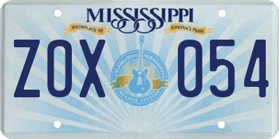 MS license plate ZOX054