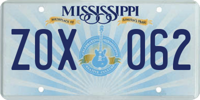 MS license plate ZOX062