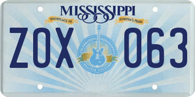 MS license plate ZOX063