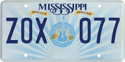MS license plate ZOX077
