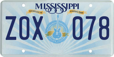 MS license plate ZOX078