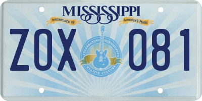 MS license plate ZOX081