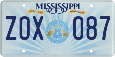 MS license plate ZOX087