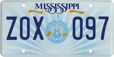 MS license plate ZOX097
