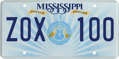 MS license plate ZOX100