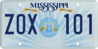 MS license plate ZOX101